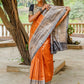 Glamorous rust pure Ghicha silk handpainted madhubani saree