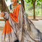 Glamorous rust pure Ghicha silk handpainted madhubani saree