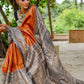 Glamorous rust pure Ghicha silk handpainted madhubani saree