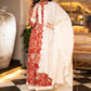 Red Cotton Printed Thread Work Lace Flared cotton Kurta With Pant - Dupatta Optional
