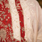 Red Cotton Printed Thread Work Lace Flared cotton Kurta With Pant - Dupatta Optional