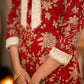Red Cotton Printed Thread Work Lace Flared cotton Kurta With Pant - Dupatta Optional