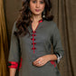 Trendy Grey Cotton Straight Cut Kurta with Black Red Embroidery On Side Panel - Pant Optional