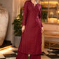 Hand Embroidered Rayon Wine Kurta - Pant Optional