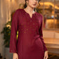 Hand Embroidered Rayon Wine Kurta - Pant Optional
