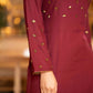 Hand Embroidered Rayon Wine Kurta - Pant Optional