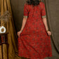 Beautiful Cotton Ajrakh A-Line Kurta / One Piece Dress with Contrast Embroidery On Neckline, Sleeves, and Side Pocket