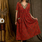 Beautiful Cotton Ajrakh A-Line Kurta / One Piece Dress with Contrast Embroidery On Neckline, Sleeves, and Side Pocket