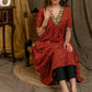 Beautiful Cotton Ajrakh A-Line Kurta / One Piece Dress with Contrast Embroidery On Neckline, Sleeves, and Side Pocket
