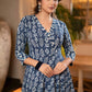 Elegant Indigo Combination Flared Kurta   - Pant Optional