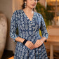 Elegant Indigo Combination Flared Kurta   - Pant Optional