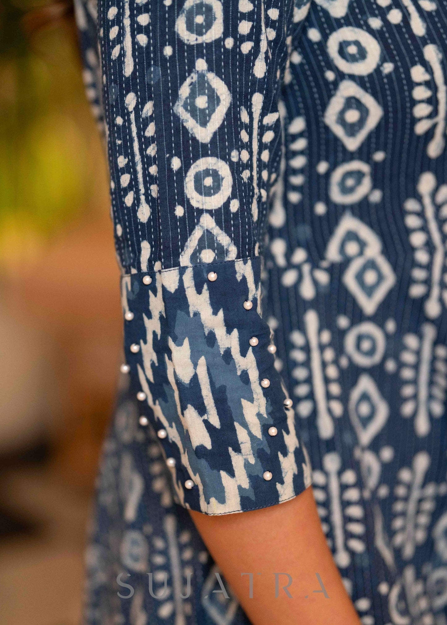 Elegant Indigo Combination Flared Kurta   - Pant Optional