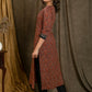 Classy Flower Printed Cotton Ajrakh Straight Cut Kurta with Contrast Details - Pant Optional