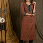 Classy Flower Printed Cotton Ajrakh Straight Cut Kurta with Contrast Details - Pant Optional