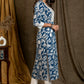 Smart & Stylish Cotton Blue Printed Straight cut Kurta with Beautiful Swan Hand Embroidered Yoke - Pant Optional