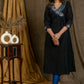 Exclusive Black Cotton Silk Kurta with Classy Hand Embroidery On Neckline and Sleeves and Designer Sleeves - Pant Optional