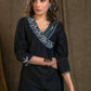 Exclusive Black Cotton Silk Kurta with Classy Hand Embroidery On Neckline and Sleeves and Designer Sleeves - Pant Optional