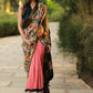Exclusive pink matka silk hand batik designer saree