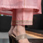 Light pink chanderi Pant & flared kurta with gold detaling - Dupatta Optional