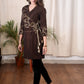 Exclusive brown cotton silk tunic with hand embroidery