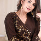 Exclusive brown cotton silk tunic with hand embroidery