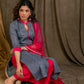 Gorgeous Grey Chikankari Straight Cut Kurta Palazzo Set with Contrast Magenta Details - Dupatta Optional
