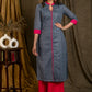 Gorgeous Grey Chikankari Straight Cut Kurta Palazzo Set with Contrast Magenta Details - Dupatta Optional