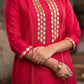 Exclusive Magenta Cotton Silk Kurta With Gota Work On Yoke & Sleeves  - Pant Optional
