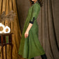 A-Line Sap Green Pure Cotton Kurta with Ajrakh Yoke & Designer Sleeves - Pant Optional