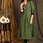 A-Line Sap Green Pure Cotton Kurta with Ajrakh Yoke & Designer Sleeves - Pant Optional