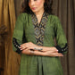 A-Line Sap Green Pure Cotton Kurta with Ajrakh Yoke & Designer Sleeves - Pant Optional