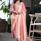 Light pink chanderi Pant & flared kurta with gold detaling - Dupatta Optional