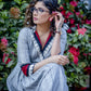 Textured handloom cotton one piece dress with Ikat combination