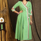 Exclusive Pista Green Cross Over Style Cotton Kurta with Beautiful Full Length Embroidery and On Neck and Sleeves - Pant Optional