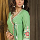 Exclusive Pista Green Cross Over Style Cotton Kurta with Beautiful Full Length Embroidery and On Neck and Sleeves - Pant Optional