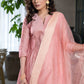 Light pink chanderi Pant & flared kurta with gold detaling - Dupatta Optional