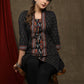 Trendy black ikat combination tunic with mandarin collar