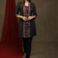Trendy black ikat combination tunic with mandarin collar