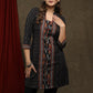 Trendy black ikat combination tunic with mandarin collar