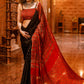 Exclusive black pure modal silk Bandhej & Ajrakh combination saree