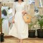 Classy White Cotton Lace Dress with Silk Yoke