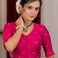 Beautiful majenta pink cotton silk blouse with overall mirror embroidery