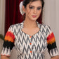 Exclusive ivory and multicolor Ikat cotton combination Blouse with mandarin collar