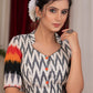 Exclusive ivory and multicolor Ikat cotton combination Blouse with mandarin collar