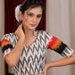 Exclusive ivory and multicolor Ikat cotton combination Blouse with mandarin collar