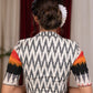 Exclusive ivory and multicolor Ikat cotton combination Blouse with mandarin collar