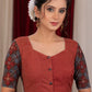 Elegant maroon stripe combination blouse with ajrakh combination on sleeves