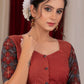 Elegant maroon stripe combination blouse with ajrakh combination on sleeves