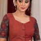 Elegant maroon stripe combination blouse with ajrakh combination on sleeves