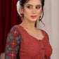 Elegant maroon stripe combination blouse with ajrakh combination on sleeves